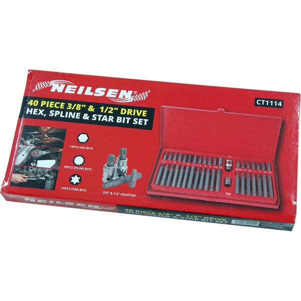 40pc Hex & Star Bit Set - 3/8" and 1/2" Drive Short and Long Set Tools CT1114