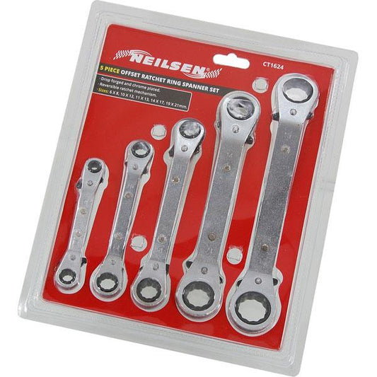5pc Offset Ratchet Ring Spanner Set Metric 6–21mm Chrome Plated Durable CT1624