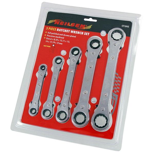 5pc Metric Ratchet Wrench Set - Offset Ring Spanner Set 6–21mm Sizes CT1045