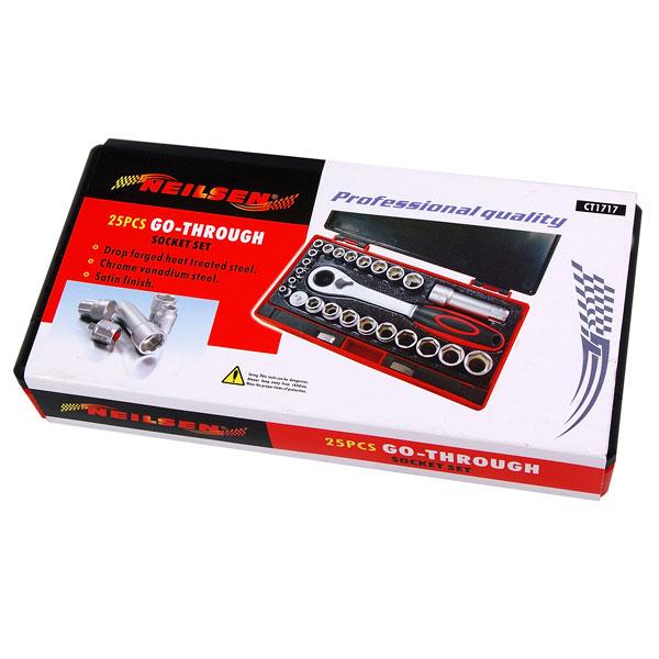 25pc 1/4" Drive Socket Set with Go-Thru Ratchet CT1717