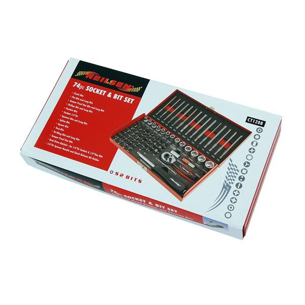 74pc 1/4" Drive Power Bit & Socket Set Phillips Pozi Hex Quality Tool Kit CT1208