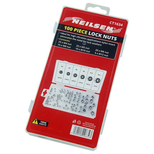 100pc Locknut Lock Nut Assortment Workshop DIY Replacement Kit Mixed Size CT1634