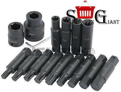 16 Pc 3/4" and 1" Inch Drive Truck HGV Hex Star E Socket and Bits Set CT0357