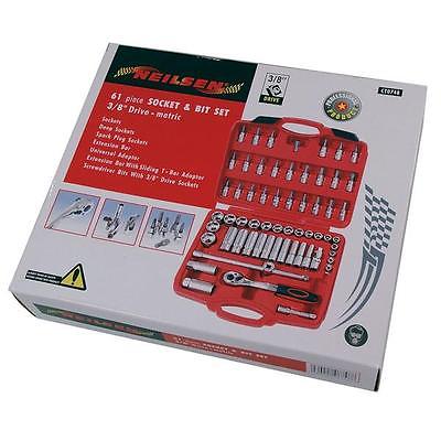 61Pc 3/8" Drive Deep Socket & Bit Set Cr-V Workshop Wrench Quality Tool CT0748