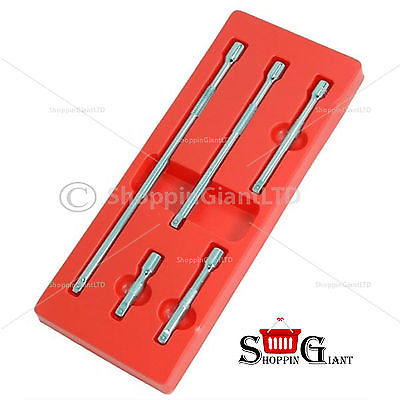 5Pc 1/4" Drive Extension Bar Set Knurled Body Wrench Tool Chrome Vanadium CT1230