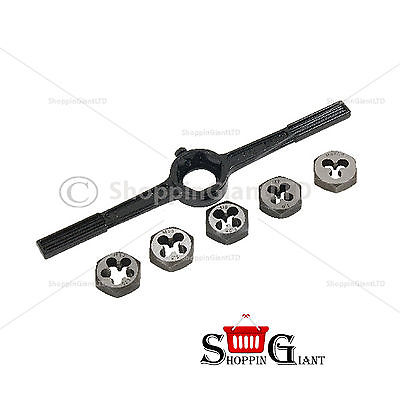 6Pc Tap & Die Set Hex Shape Wrench Alloy Steel Handle Garage Tool Quality CT1468