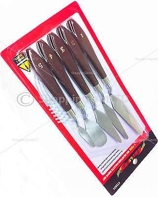 5pcs Oil Painting Pallette Knife Set Wooden Handles Flexible Spatula Kit CT2824