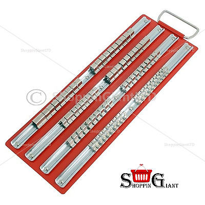 4Pc 1/2" 3/8" 1/4" Drive Rails Socket Rail Tray Rack 400mm Garage Tool CT0736