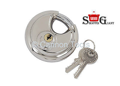 90mm Discus Padlock Stainless Steel Lock Heavy Duty 2 Key Shackle Garage CT0374