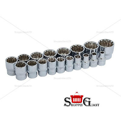 18Pc 3/8" Drive Socket Set Shallow Metric Sae Chrome Vanadium Garage Kit CT1116