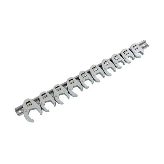 10pc 3/8in Drive Crow Foot Wrench Set Metric 10–22mm With Rail Durable CT1221