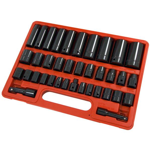 38pc Impact Socket Set 3/8 & 1/2 Drive Deep Metric SAE Heavy Duty Kit CT0695