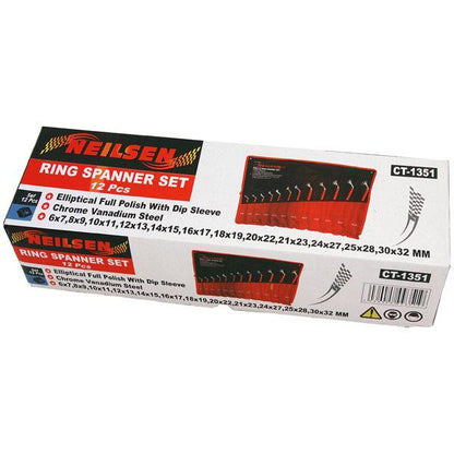 12pc Ring Spanner Set Metric 6–32mm Double Ended With Rubber Sleeves Pro CT1351