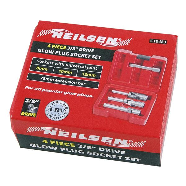 4pc Glow Plug Socket Set 3/8" Drive – Chrome Vanadium with Extension Bar CT0483