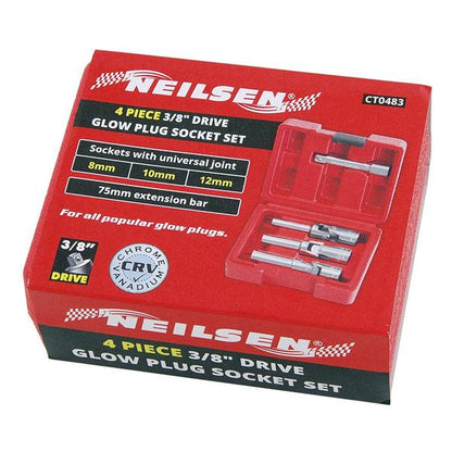 4pc Glow Plug Socket Set 3/8" Drive – Chrome Vanadium with Extension Bar CT0483