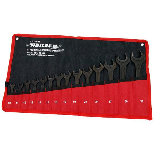 14pc Single Open End Spanner Set Metric 6–32mm Durable Workshop Tool Kit CT1458