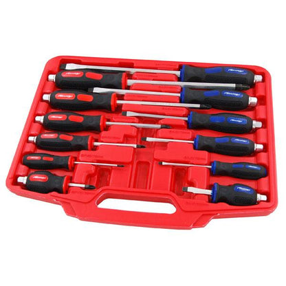 12pc Screwdriver Set Flat & Pozi - Magnetic Tips with Rubber Grip Handles CT1427