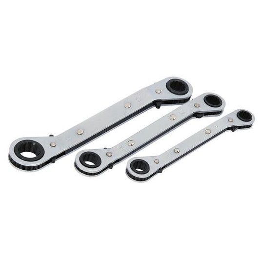 3pc Offset Ratchet Ring Spanner Set Metric 10–17mm Chrome Plated Durable CT1625