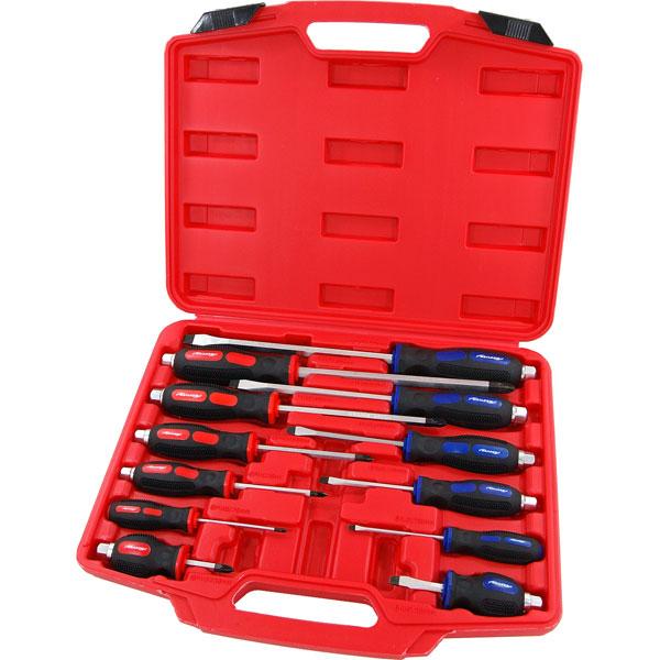 12pc Screwdriver Set Flat & Pozi - Magnetic Tips with Rubber Grip Handles CT1427