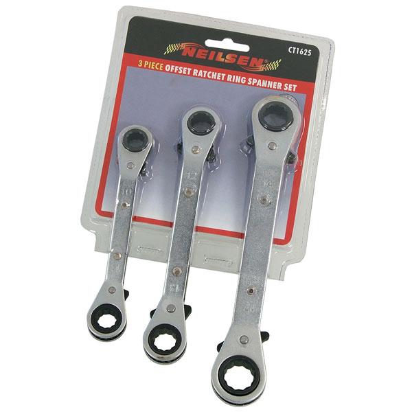 3pc Offset Ratchet Ring Spanner Set Metric 10–17mm Chrome Plated Durable CT1625