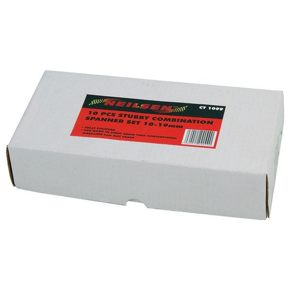 10pc Stubby Combination Spanner Set Metric 10-19mm Satin Finish Kit Pro CT1099