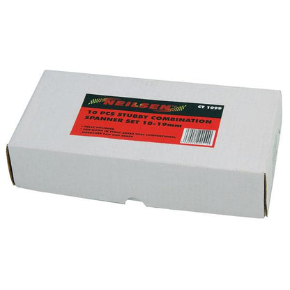 10pc Stubby Combination Spanner Set Metric 10-19mm Satin Finish Kit Pro CT1099