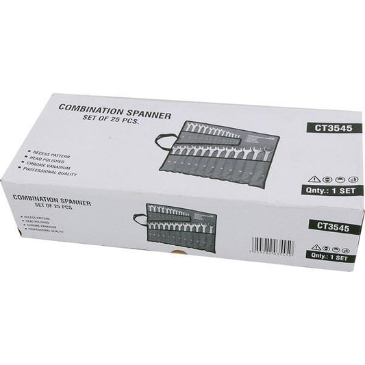 25pc Combination Spanner Set – Polished Chrome Vanadium Steel 6-32mm Tools CT3545