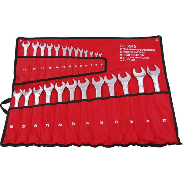 25pc Combination Spanner Set – Polished Chrome Vanadium Steel 6-32mm Tools CT3545