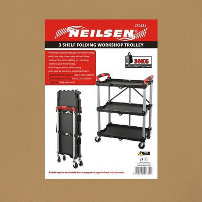 Folding Workshop Garage Tool Storage Trolley Cart 3 Tier 30KG CAP Shelf  CT0681
