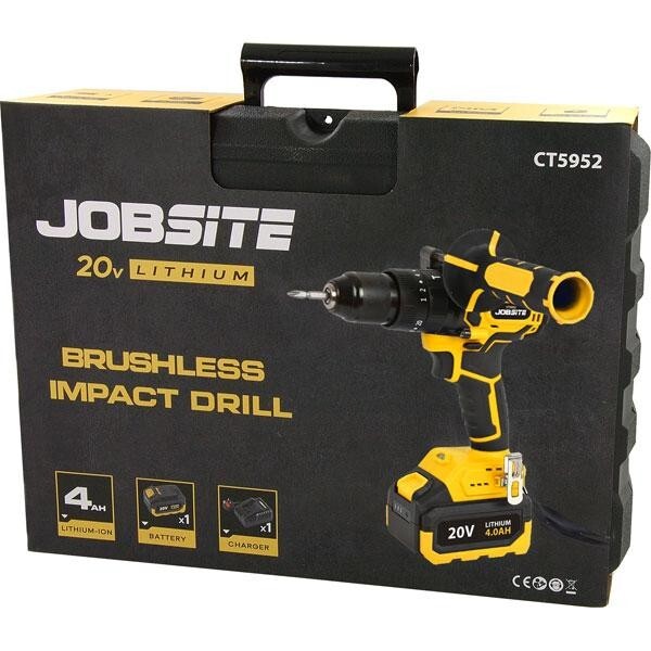 20v Li-ion Impact Drill Cordless 80n.m Brushless Driver + 2x 4.0Ah Batteries 952