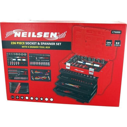 236pcs Socket Wrench 4 Drawer Tool Box  1/2" 1/4" 3/8" Spanner Allen Key Bit Set