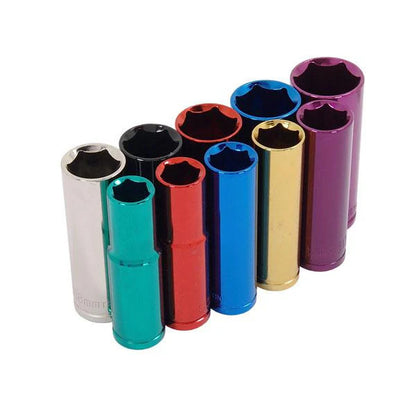  13-22mm 24mm Sockets Deep Colour Coded Chrome Vanadium 10Pc 1/2" Drive CT0910