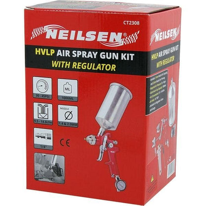 Gravity Feed HVLP Air Spray Gun With Dual Nozzles + Pressure Gauge Regulator 308