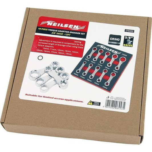 10Pc Torque Wrench Spanner 12 Point Adaptor 3/8 Drive Metric Set 10mm - 19mm6453