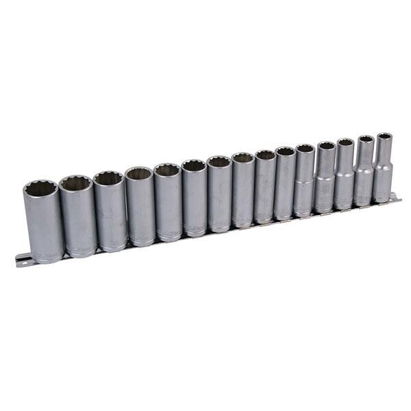 12 Point Socket Set 15 Piece 1/2" Inches 10 - 24mm Drive Deep On A Rail CT0873