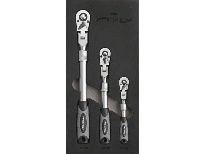 Extendable Lockable Flexi Head Ratchet Set 1/4" 3/8" 1/2" 72 Tooth Teeth Swivel7