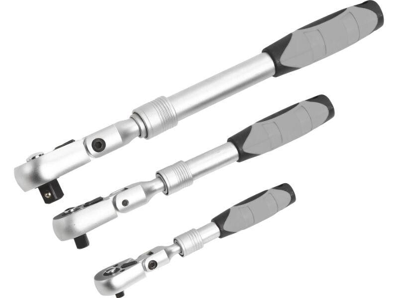 Extendable Lockable Flexi Head Ratchet Set 1/4" 3/8" 1/2" 72 Tooth Teeth Swivel7