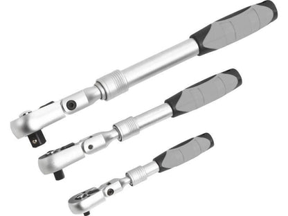 Extendable Lockable Flexi Head Ratchet Set 1/4" 3/8" 1/2" 72 Tooth Teeth Swivel7