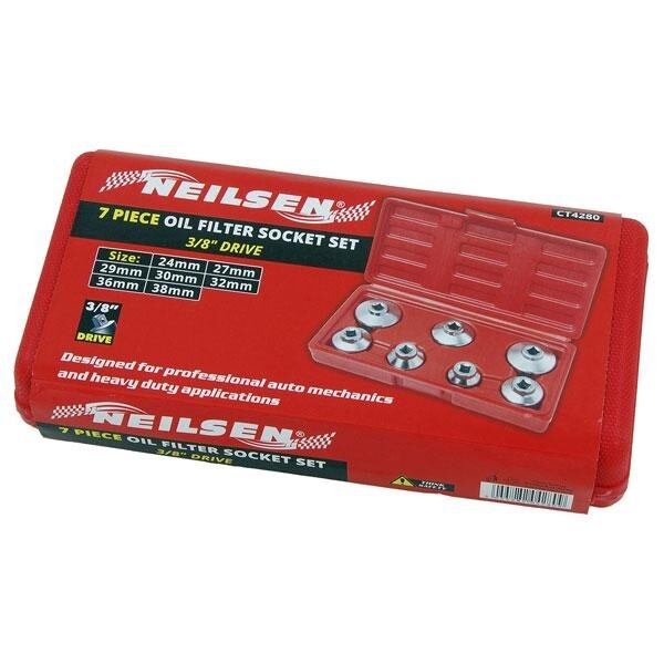 7pc 3/8" Inch Drive Oil Filter Socket Set Universal Size Garage Pro Kit CT4280