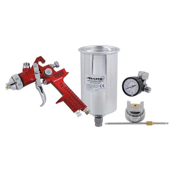 Gravity Feed HVLP Air Spray Gun With Dual Nozzles + Pressure Gauge Regulator 308