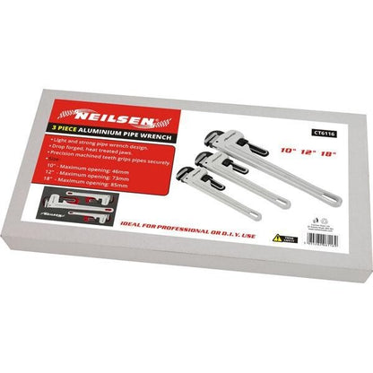 3pcs Aluminium Pipe Monkey Wrench Adjustable 10" 12" 18" Stilsons Pliers Set 116