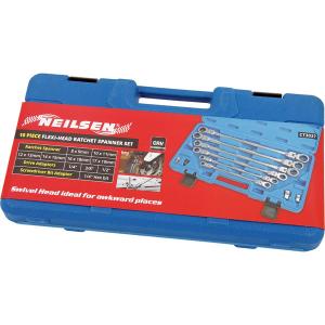 10pc Swivel-Head Ratchet Spanner Set – Flexi Dual Sizes 8–19mm 72 Tooth CT3037