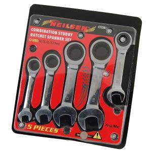 5 Piece Combination Stubby Ratchet Wrench Set – Sizes 10mm to 19mm CT2381