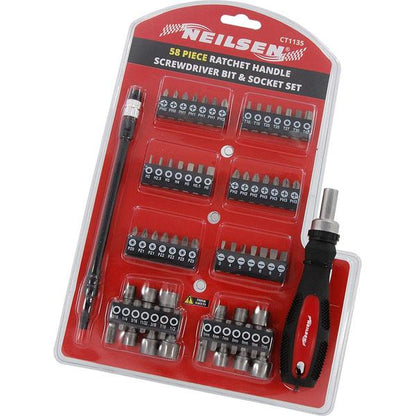58pc Ratchet Handle Screwdriver Bit & Socket Set - Flexible Extension Kit CT1135