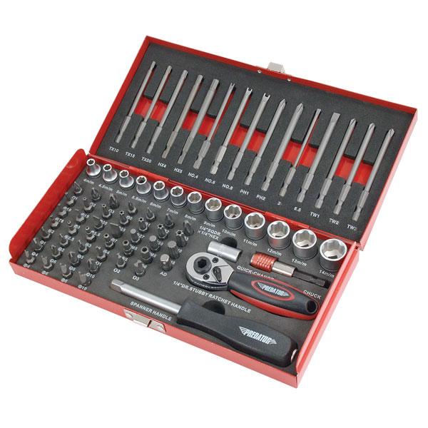 74pc 1/4" Drive Power Bit & Socket Set Phillips Pozi Hex Quality Tool Kit CT1208