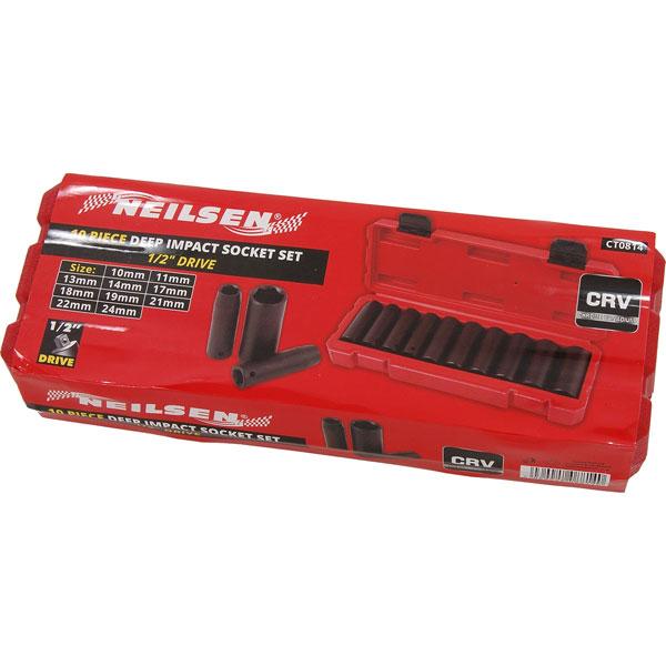 10Pc 1/2" Drive Impact Socket Set Deep Chrome Vanadium Garage Kit Quality CT0814