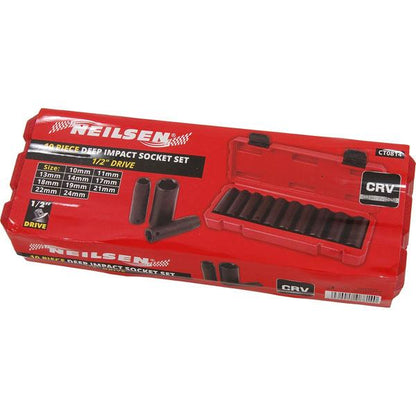 10Pc 1/2" Drive Impact Socket Set Deep Chrome Vanadium Garage Kit Quality CT0814