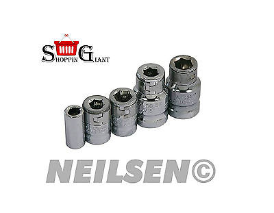 5Pc 1/4" 3/8" 1/2" Hex Bits Holder Socket Set Cr-V Garage Workshop Kit CT3241