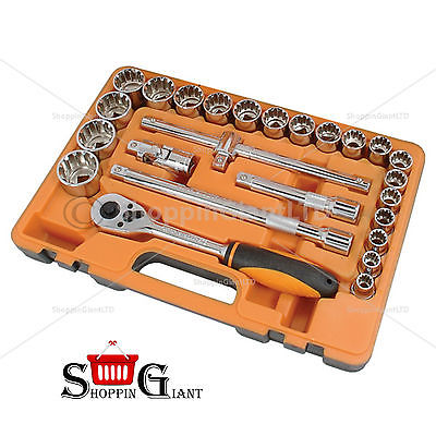 25Pc 1/2Inch Drive Socket Set Multi Fit SAE Star Type Nuts Ratchet Garage CT1215