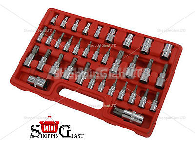 35 Pc 1/4" 3/8" T Type Bit Socket Set Star E Female Male Torx Kit Tamper CT3625